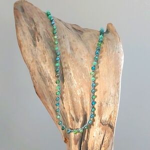 Bohemian Necklace, Green, Bead Crocheted Handcrafted by Rust Belt Raised